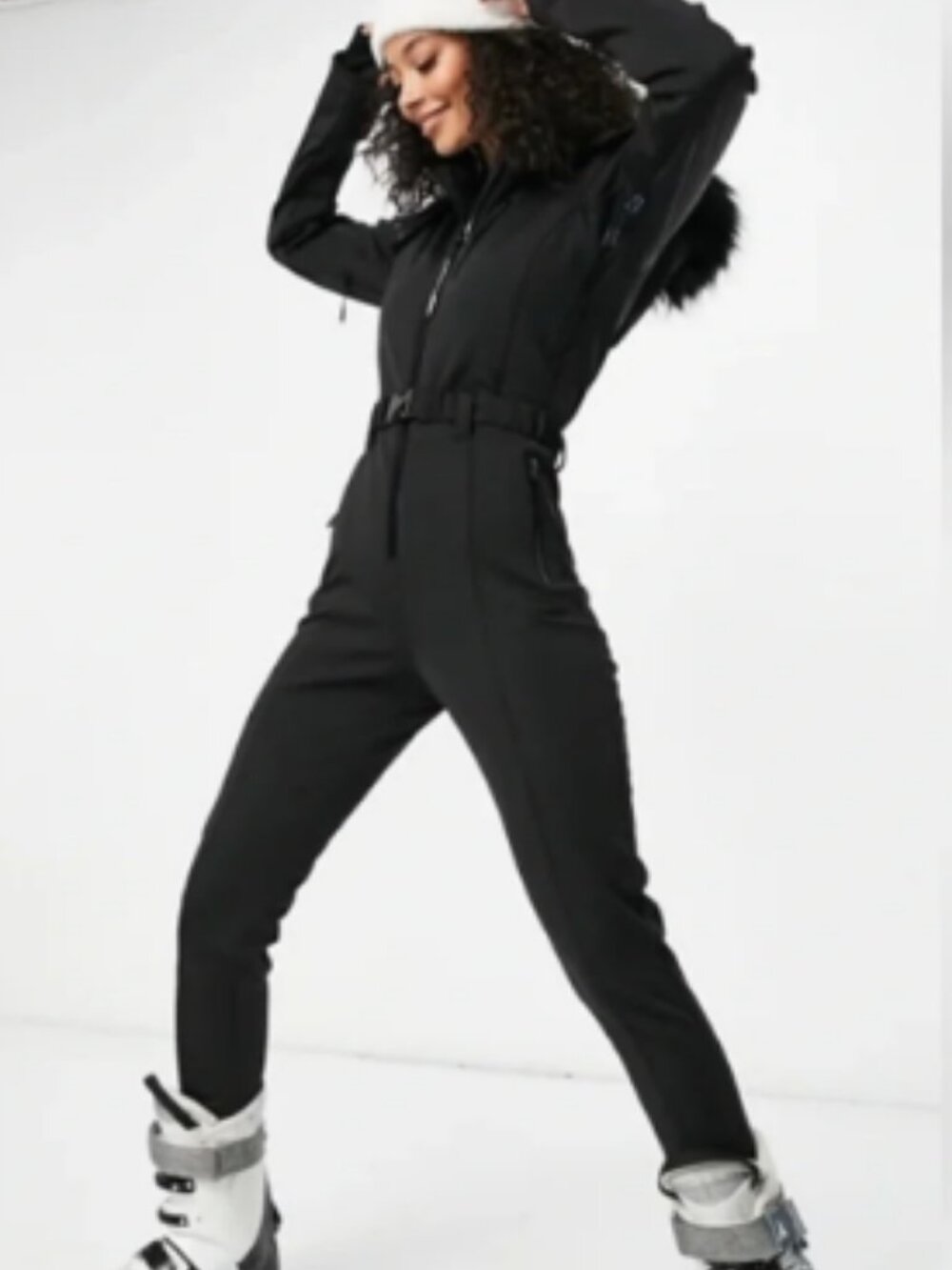 ASOS 4505 Womens Size 4 Soft Shell All in One Ski Suit Detachable Faux Fur Hood